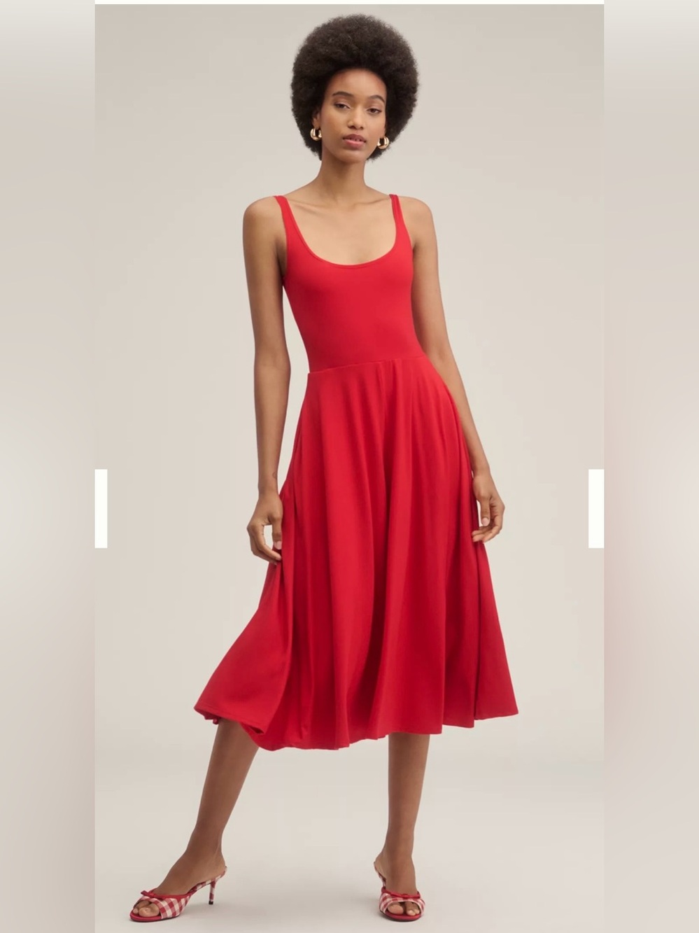 Reformation Red Scoop-Neck Midi Dress